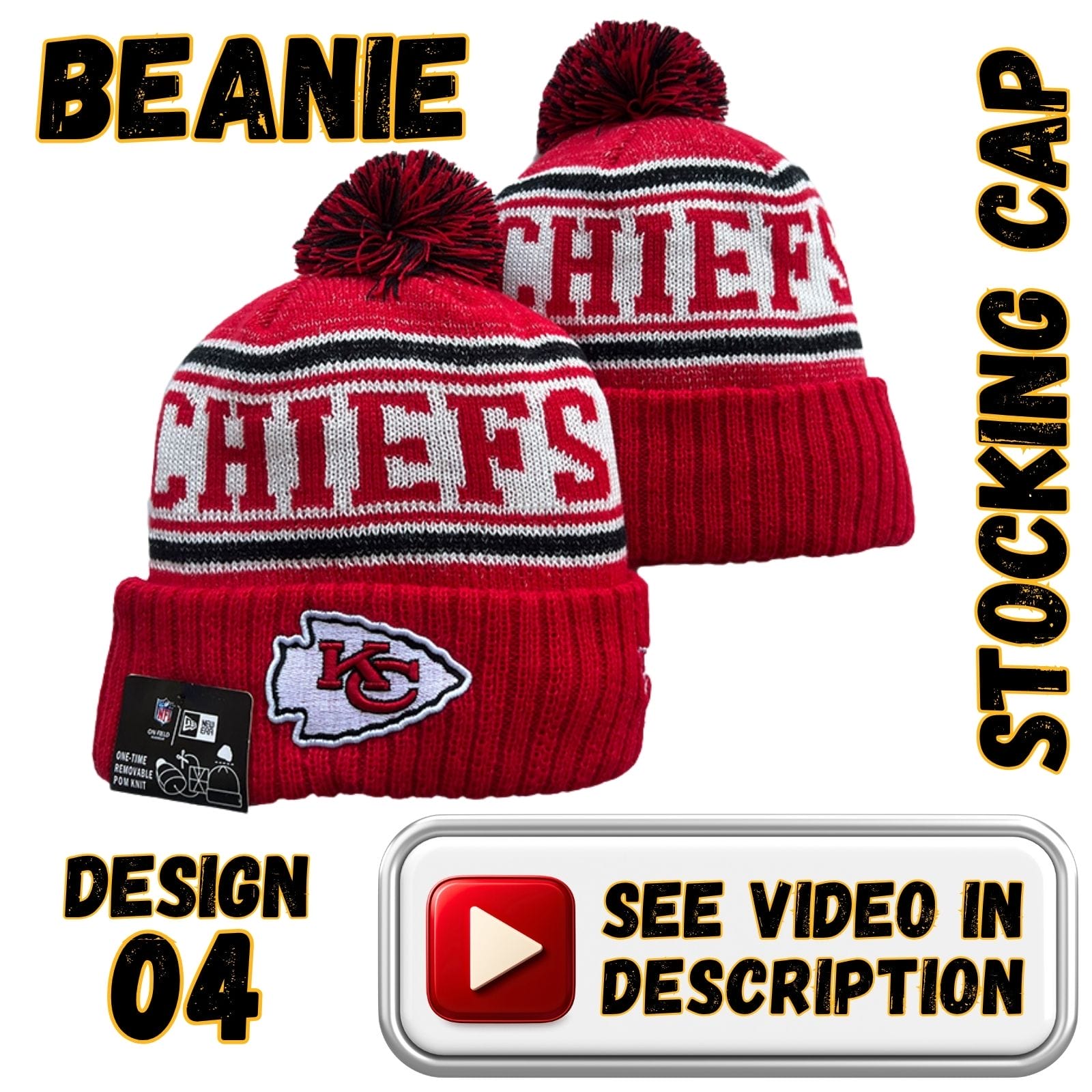 Red Cuff, White “CHIEFS” Band w/ Red-Black Pom (04)