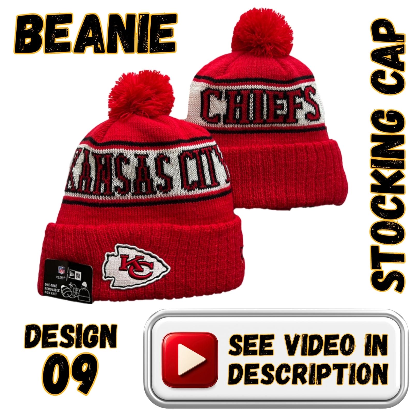 Red Crown & Cuff, White “KANSAS CITY/CHIEFS” Band w/ Red Pom (09)
