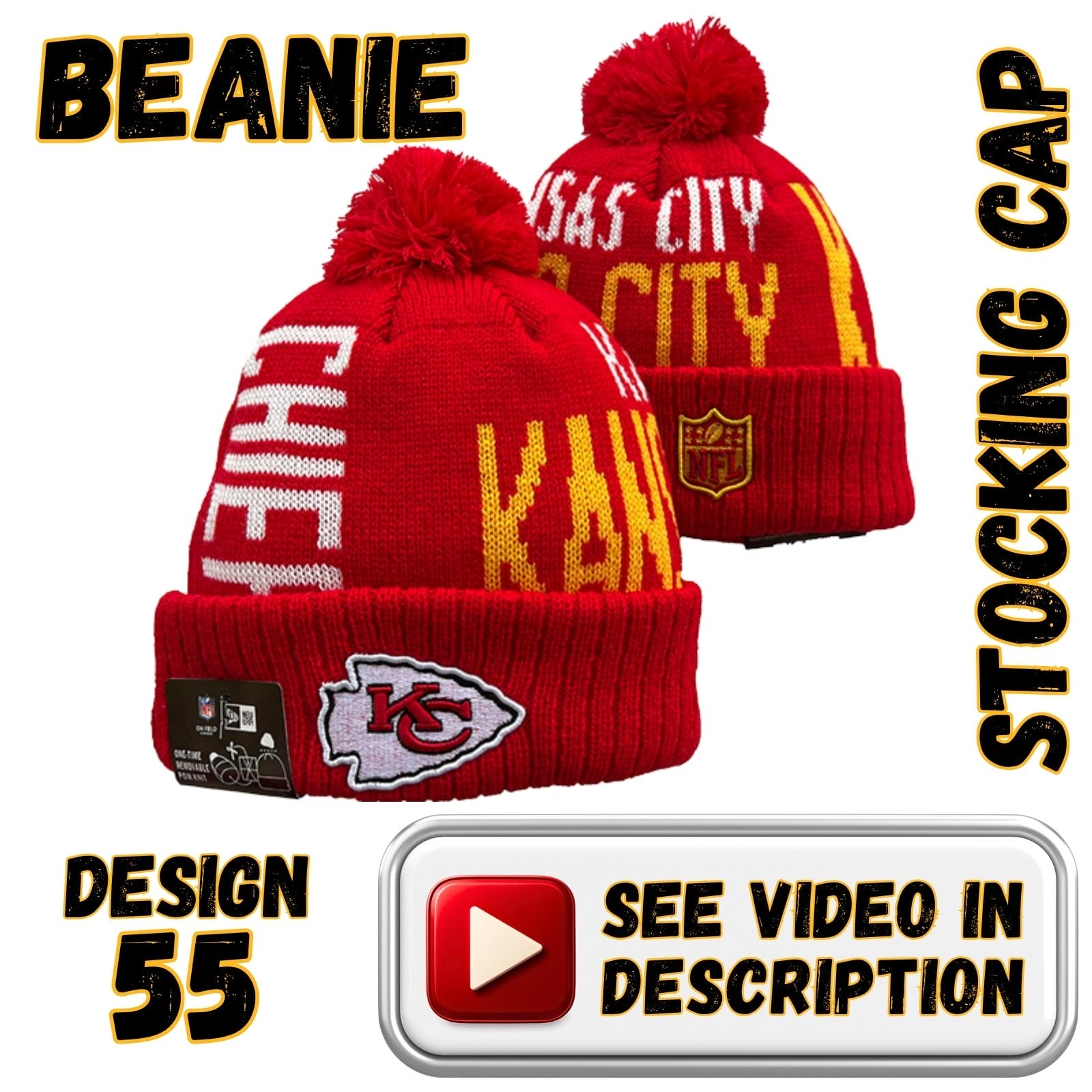 Red w/ Oversized “KANSAS CITY” Knit & Red Pom (55)