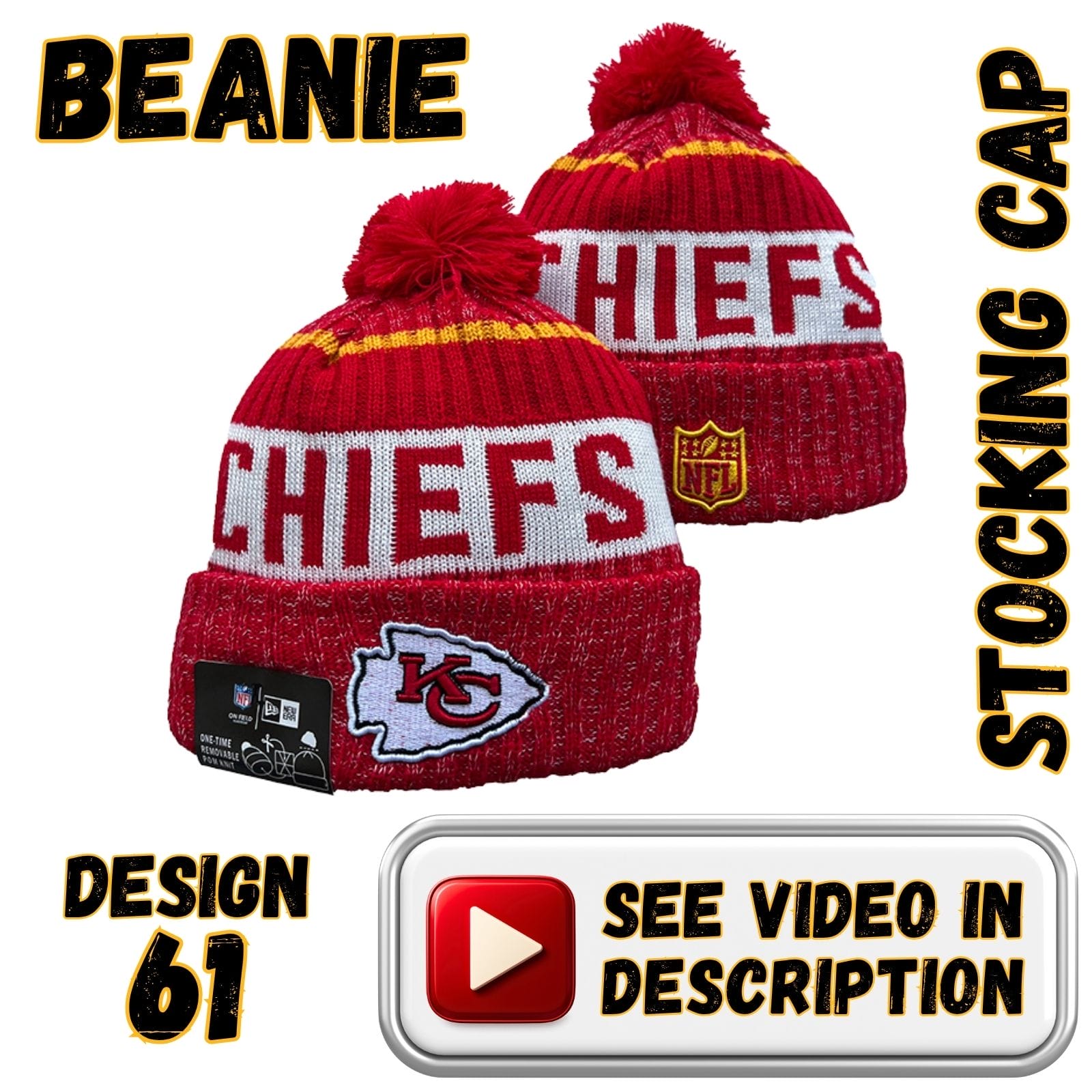 Red Heather Cuff, White “CHIEFS” Band w/ Red Pom (61)