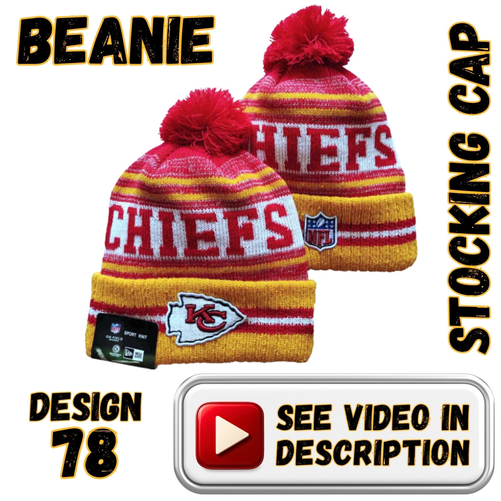 Gold Cuff, White “CHIEFS” Band on Red/Gold Stripes w/ Red Pom (78)