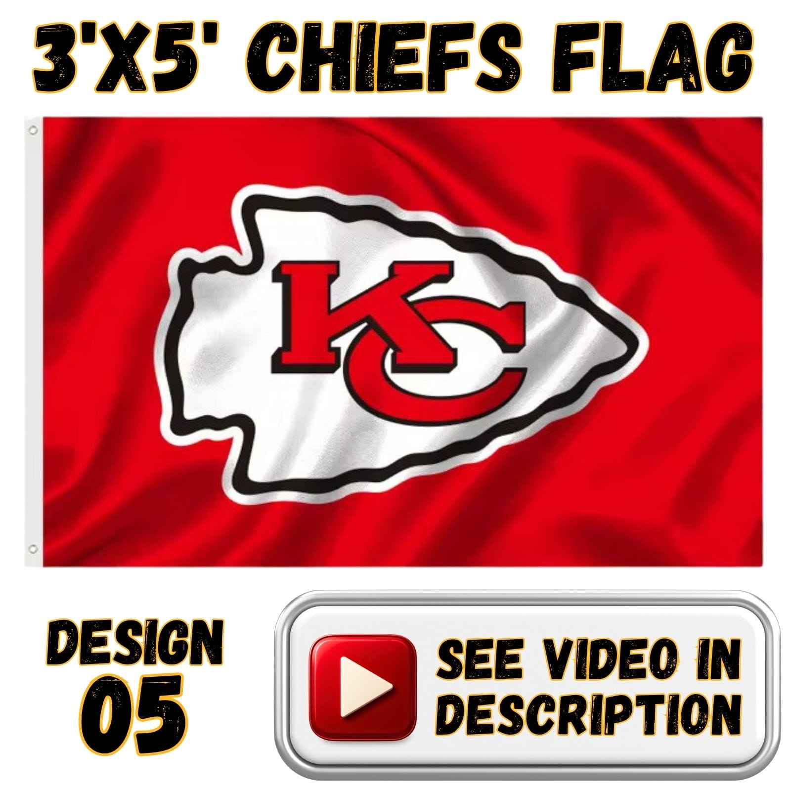 Chiefs 3'x5' Flag - Design #05 - Standard KC Arrowhead on Red