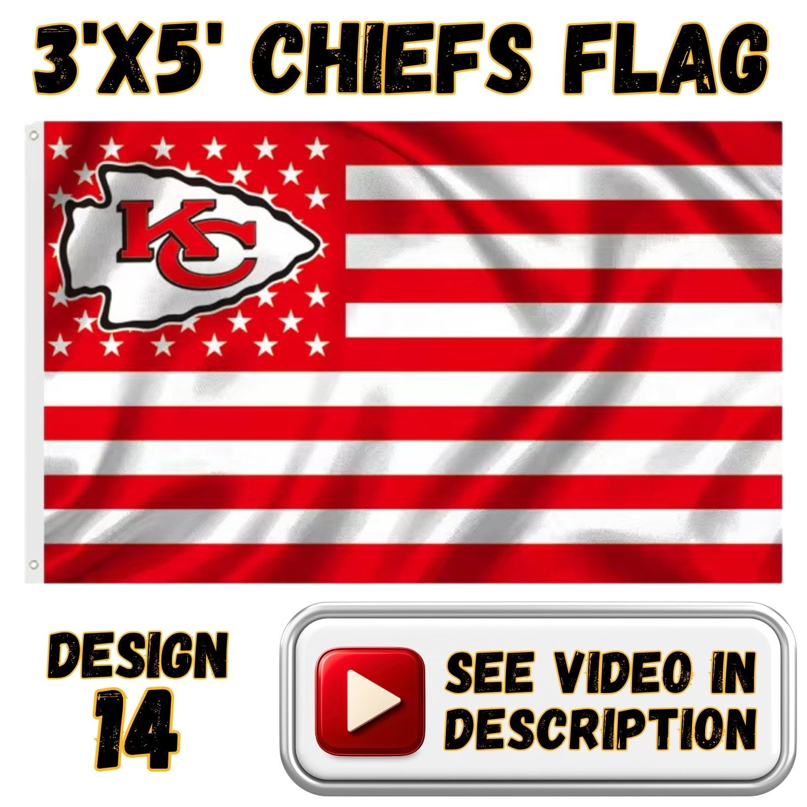 Chiefs 3'x5' Flag - Design #14 - Red & White Stars and Stripes