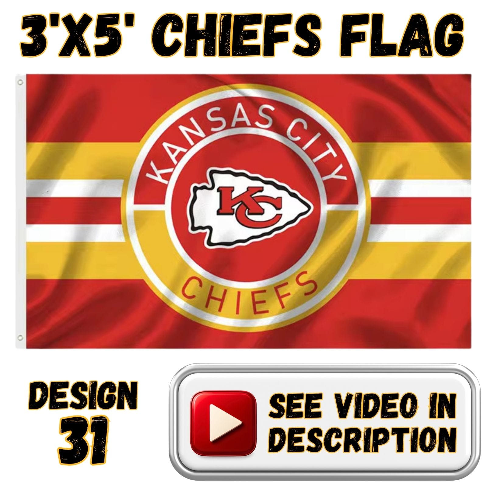 Chiefs 3'x5' Flag - Design #31 - Classic Circle KC Chiefs Logo