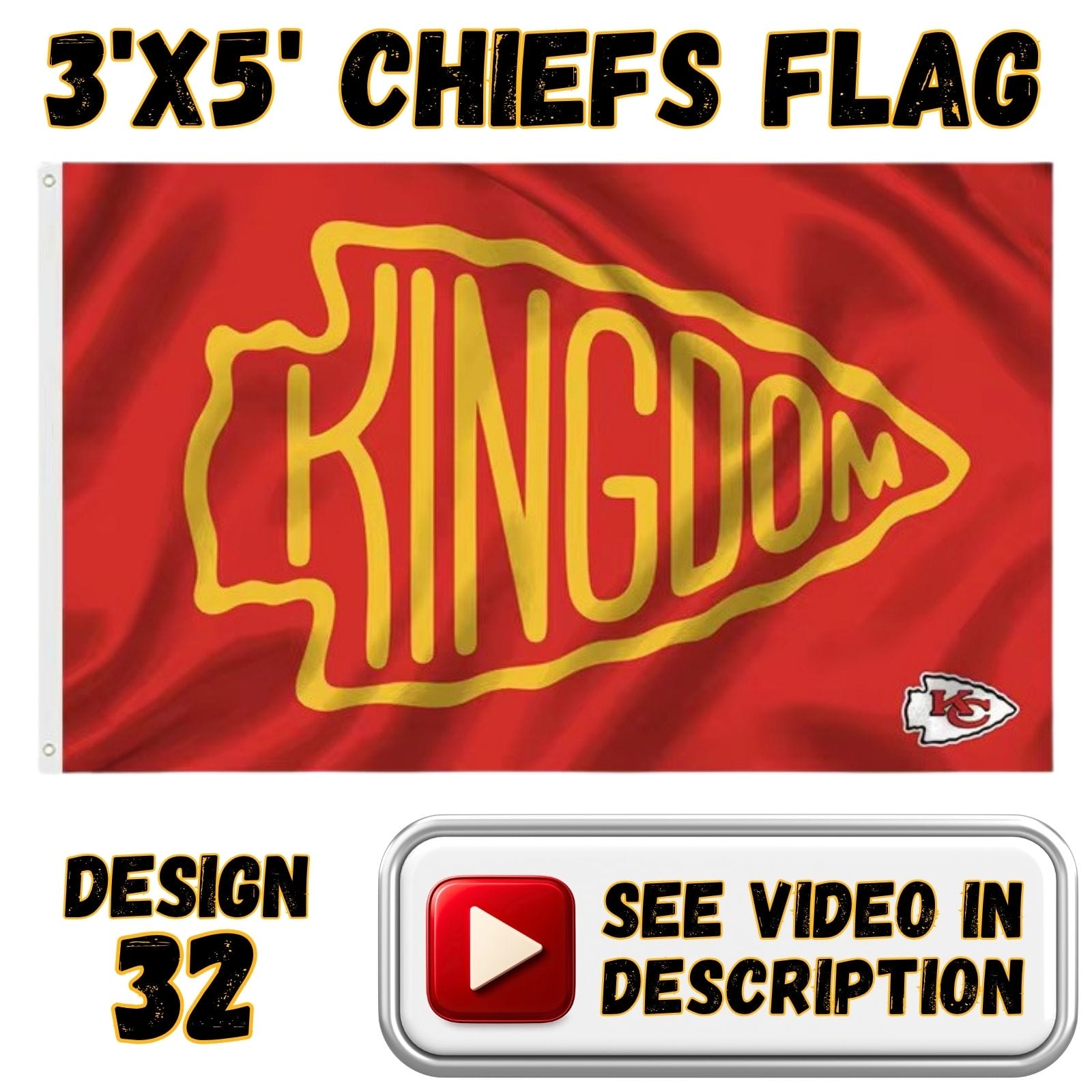 Chiefs 3'x5' Flag - Design #32 - Arrowhead Kingdom in Red