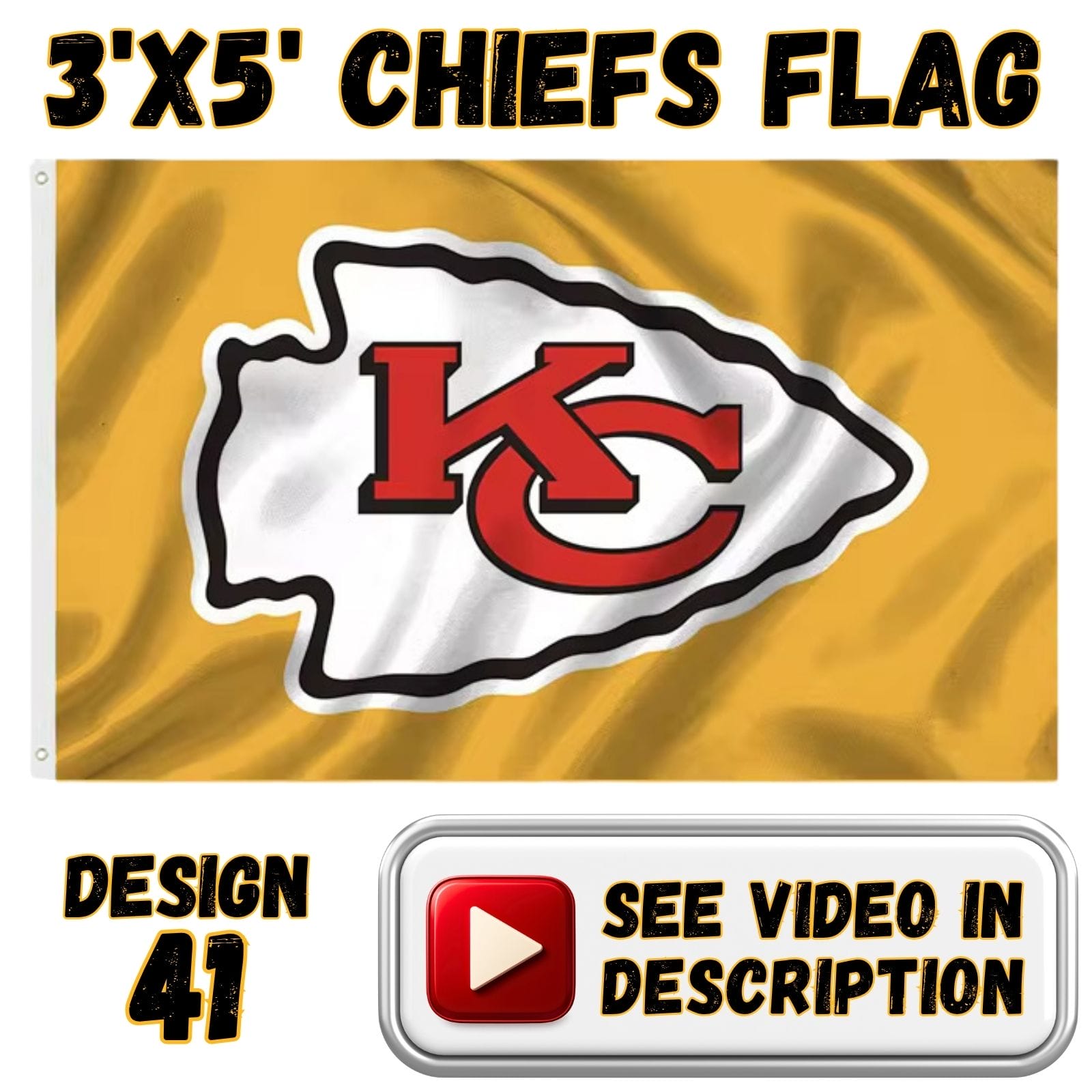 Chiefs 3'x5' Flag - Design #41 - KC Arrowhead on Yellow