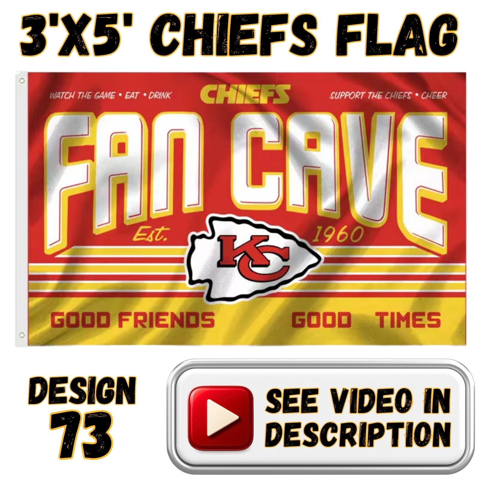 Chiefs 3'x5' Flag - Design #73 - KC Chiefs Fan Cave