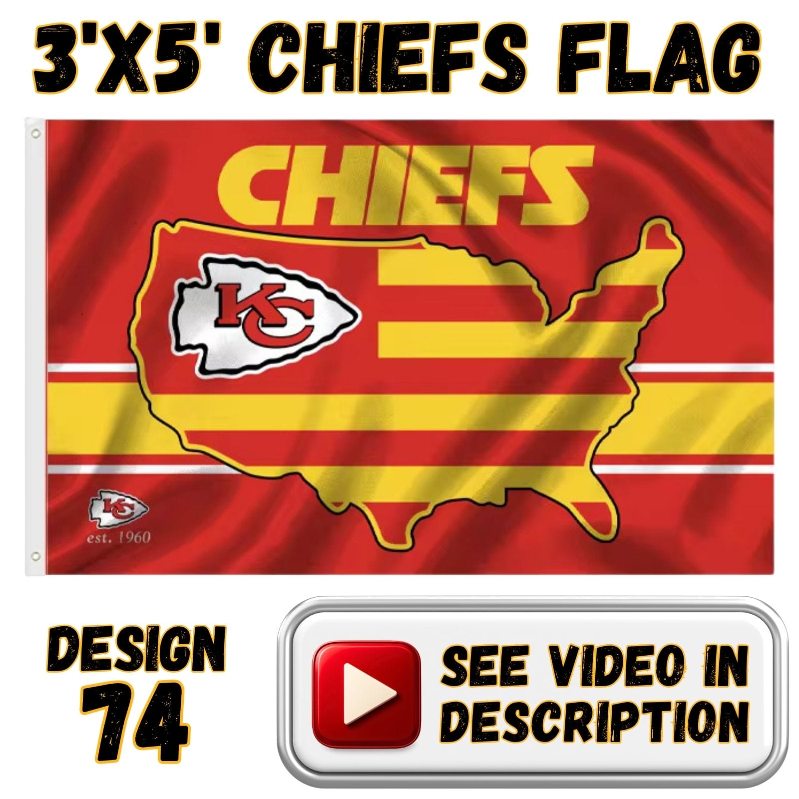 Chiefs 3'x5' Flag - Design #74 - KC Chiefs USA Country