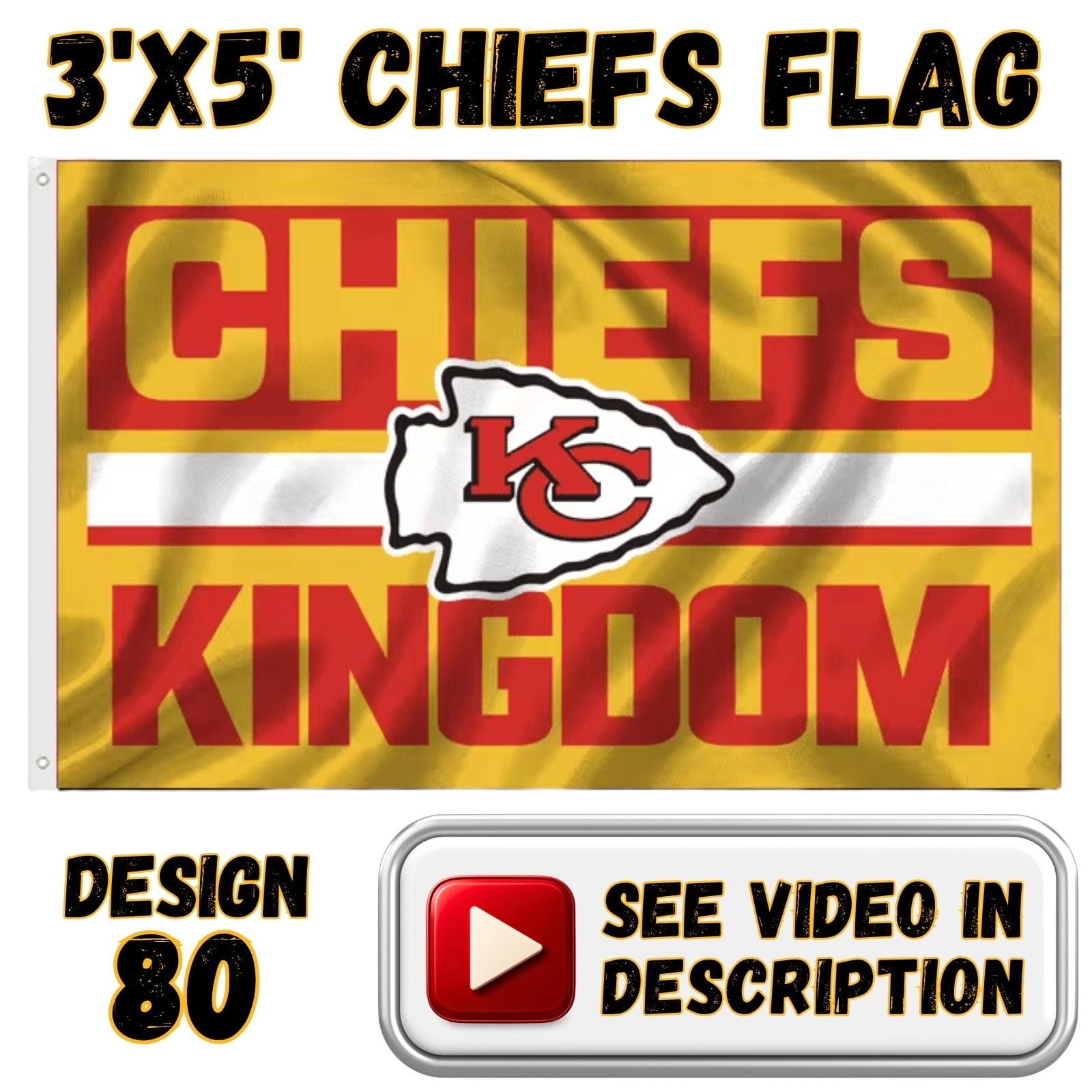 Chiefs 3'x5' Flag - Design #80 - Chiefs Kingdom Gold