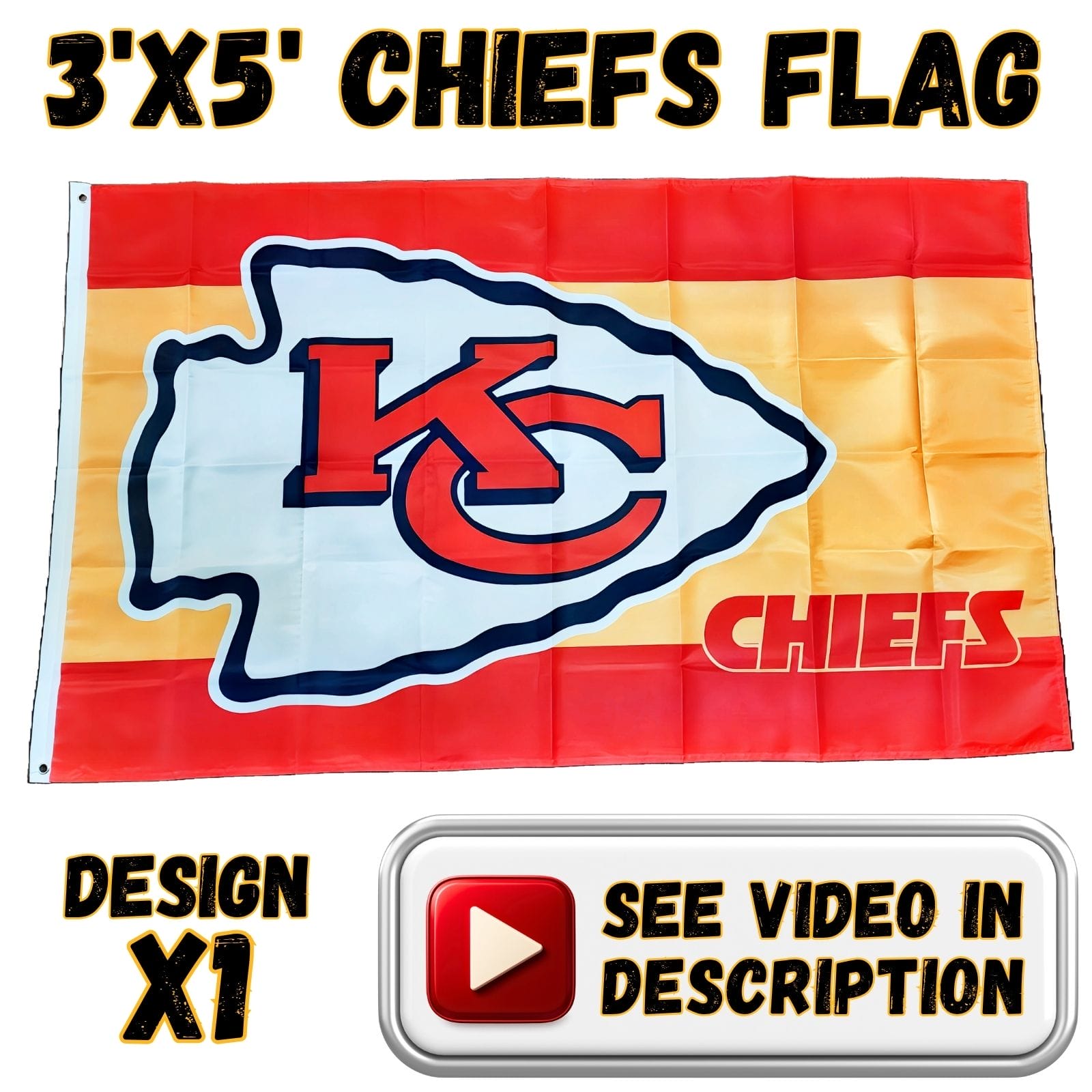 Chiefs 3'x5' Flag - Design #X1 - LARGE Chiefs Arrowhead