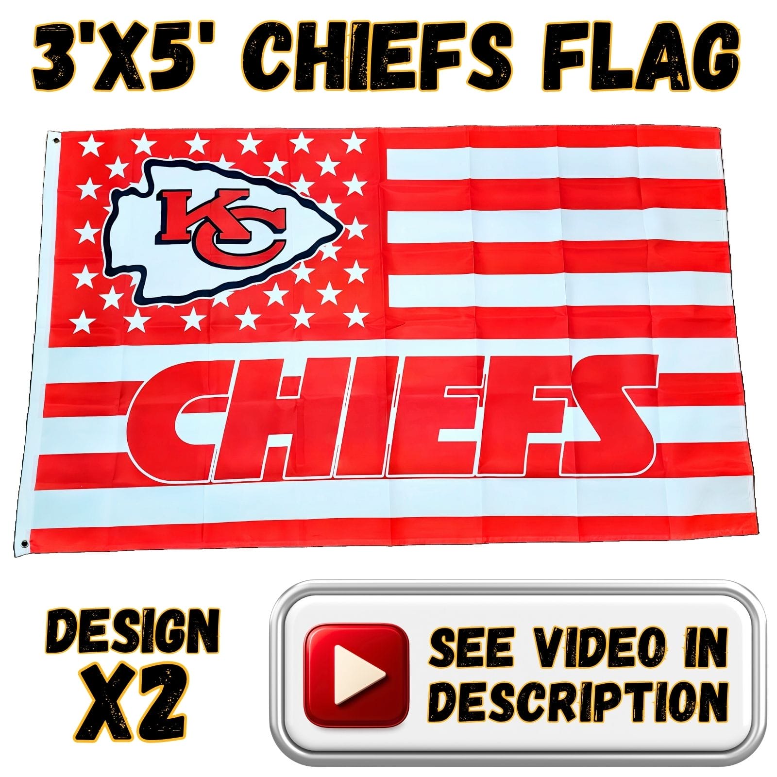 Chiefs 3'x5' Flag - Design #X2 - Stars & Stripes with CHIEFS