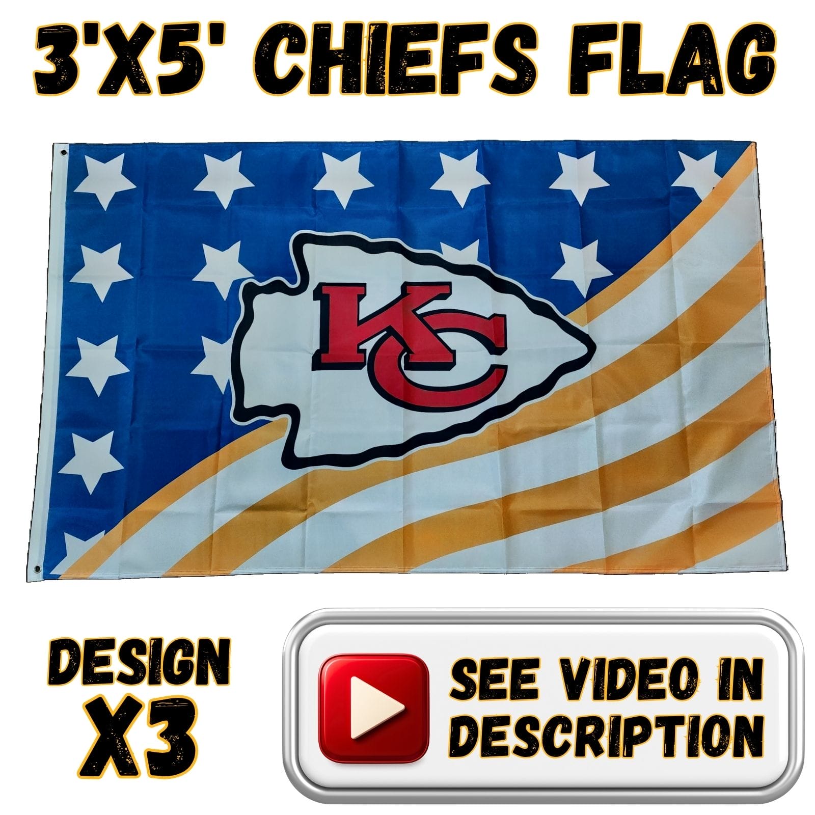 Chiefs 3'x5' Flag - Design #X3 - Blue and Yellow Stars & Stripes