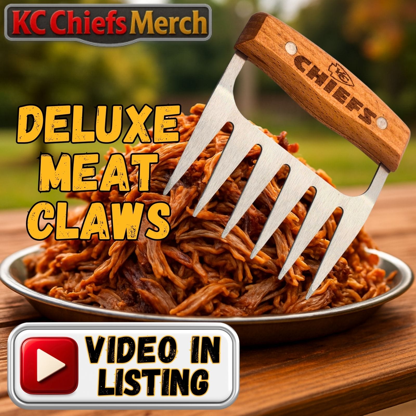 Kansas City Chiefs Deluxe Meat Claw Shredders – Stainless Steel with Wood Handle, BBQ Fan Gift